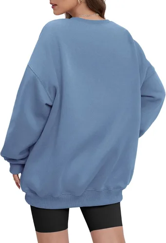 Vista 4 de ATHMILE Sudadera de gran tamaño para mujer, cuello redondo, forro polar, manga larga, sudaderas con capucha, tops de otoño, ropa de moda 2023
