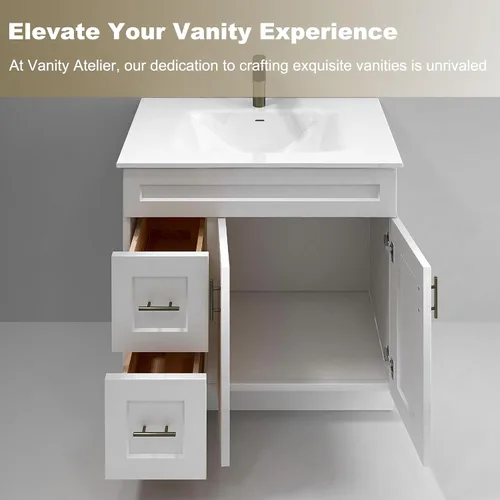 Vista 5 de White Shaker - Base para lavabo de baño con cajones de 36 pulgadas, listo para montar