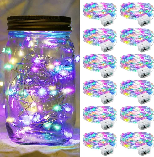 Vista 79 de Paquete de 6 luces de hadas a pilas con temporizador remoto, 8 modos de iluminación, 7 pies, 20 luces LED impermeables para Halloween, Navidad