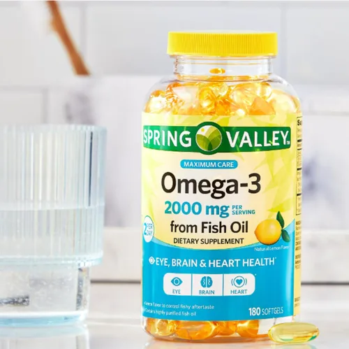 Vista 3 de Spring Valley Omega 3 Aceite de pescado máximo 2000 mg 180 cápsulas blandas + pegatina me Gusta