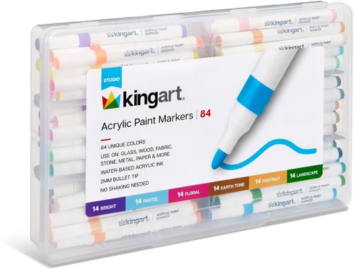 Vista 3 de KINGART 84-Piece Acrylic Paint Marker Set – 2mm Bullet Tip – Vibrant Water-Based Multi-Surface Art Pens for Rock, Glass, Wood, & Canvas – Large