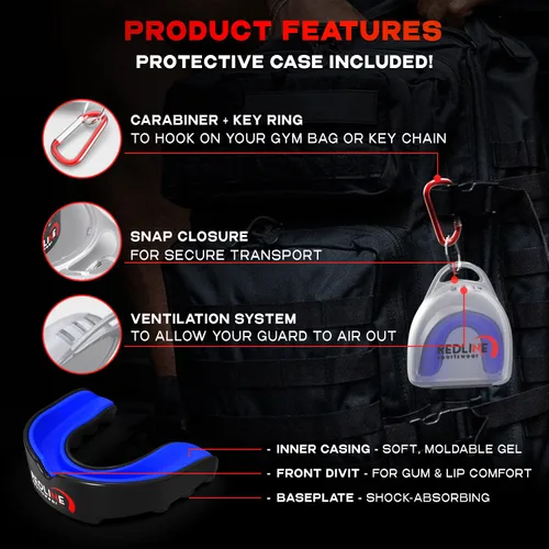 Vista 7 de Protector bucal Redline Sportswear con estuche ventilado - Protección para todos los deportes de contacto, Azul