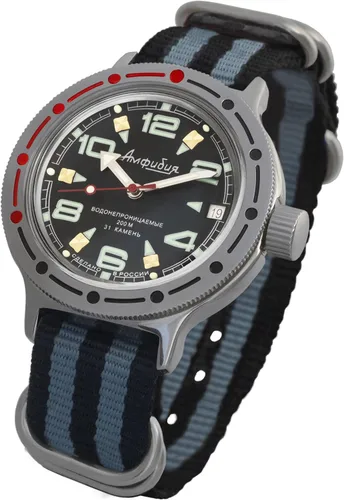 Vista 2 de Vostok Amphibian - Reloj de pulsera automático para hombre con cuerda automática para buceo militar anfibia reloj de pulsera 334335 420334 negrogris
