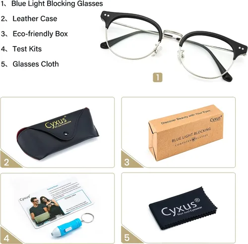 Vista 9 de Cyxus Cat Eye 99% Blue Light Blocking Glasses for Women, TR90 and Metal Retro Round Frame Computer Use Eyeglasses 8019