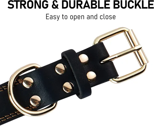 Vista 6 de Collar de perro de cuero genuino, collar de perro resistente para perros pequeños, medianos, grandes y extra grandes