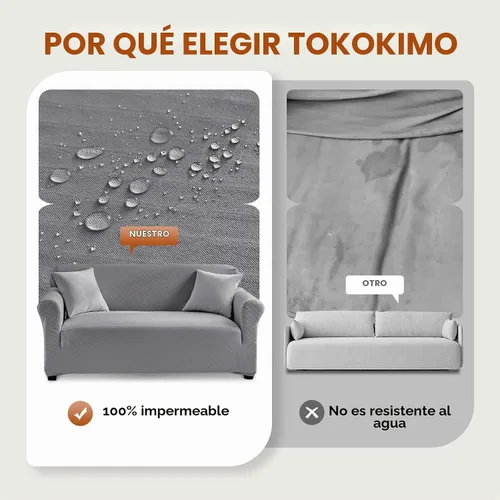 Vista 2 de Tokokimo Funda de sofá biplaza 100% impermeable, protector de muebles a prueba de fugas para niños, mascotas (sofá biplaza, gris) con margen de tela