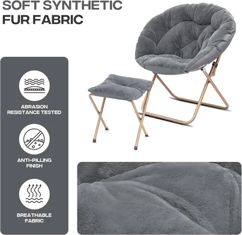 Vista 8 de Cómoda silla con platillo, silla de sala de estar, silla plegable acolchada suave de piel sintética, silla de luna cómoda para sala de estar