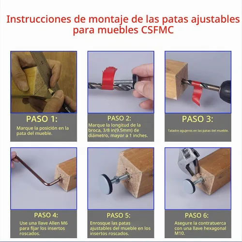 Vista 4 de Nivelador de muebles PTFE (teflón) inferior (base de 0.787 in), vástago roscado (1/4-20) almohadillas de ajuste, mesa/silla/gabinete/sofá