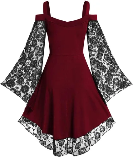 Vista 3 de Vestido gótico sexy para mujer, con hombros descubiertos, manga de mariposa, encaje, vestido de Halloween, vestido de esqueleto, S-5XL