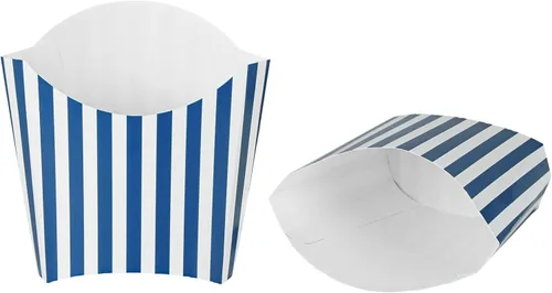Vista 25 de Restaurantware Bio Tek - Taza de papas fritas desechables de 4.7 x 3.5 x 5.1 pulgadas, 100 vasos desechables para refrigerios, papel azul y blanco