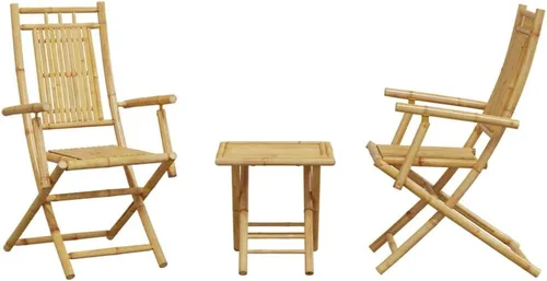 Vista 4 de 3-Piece Bamboo Bistro Set Outdoor Patio Furniture Foldable Square Table and Chairs Modern Design for Balcony Garden Terrace