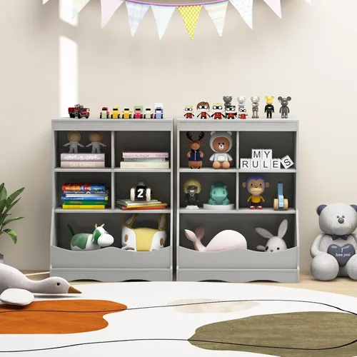 Vista 2 de HONEY JOY Organizador de almacenamiento de juguetes para niños con estantería, armario de almacenamiento de organización de 4 compartimentos