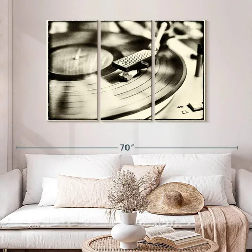 Vista 200 de Elephant Stock BW - Reproductor de discos de vinilo para pared, lienzo horizontal, decoración de pared de sala de estar de 3 piezas, impresión