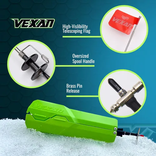Vista 3 de Vexan Indicador de Mordida para Pesca en Hielo - Indicadores de Mordida de Alta Visibilidad en Verde para Pesca en Hielo con Bandera Reflectante