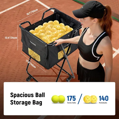 Vista 2 de NEEWER Tennis Ball Hopper, Pickleball Retriever Collector Basket Cart Holder Tennis Court Equipment Accessory for Training Teaching