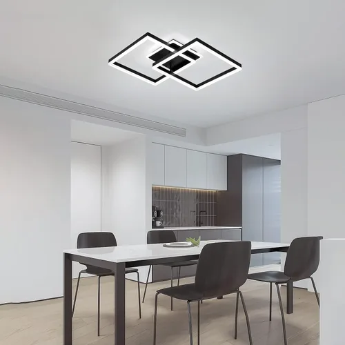 Vista 2 de Lámpara de techo LED moderna, regulable de 2 cuadrados con control remoto, lámpara de techo de metal acrílico empotrada para sala de estar