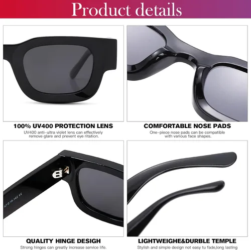 Vista 6 de Hycredi Gafas de sol rectangulares gruesas para mujeres y hombres, lentes de sol polarizados cuadrados gruesos y retro de los años 90, protección