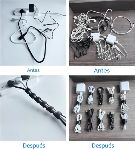 Vista 3 de 60 bridas reutilizables negras de 6 pulgadas, correas de cable ajustables multiusos, organizador de cables, gestión de cables de gancho y envoltura