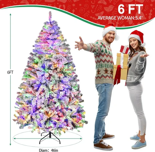 Vista 8 de Árbol de Navidad flocado de 6 pies preiluminado, árbol de Navidad artificial con control remoto, 250 luces LED de color blanco cálido y cambio