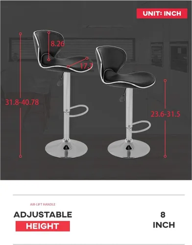 Vista 3 de FDW Juego de 2 taburetes de bar ajustables de altura ajustable, sillas de bar giratorias con respaldo de pub, cocina, comedor, mostrador, sillas