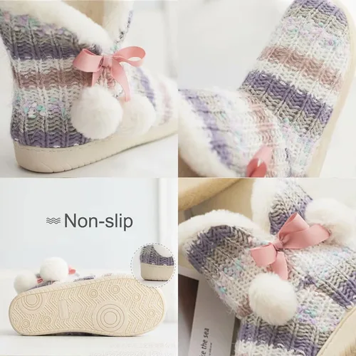 Vista 2 de Botas tipo pantufla para mujer, forro de felpa de punto, zapatos de casa de invierno, espuma viscoelástica