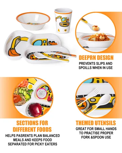 Vista 7 de Lehoo Castle Juego de platos y cuencos para niños, juego de vajilla para niños incluye plato, cuenco, taza y vajilla, hecho de material duradero