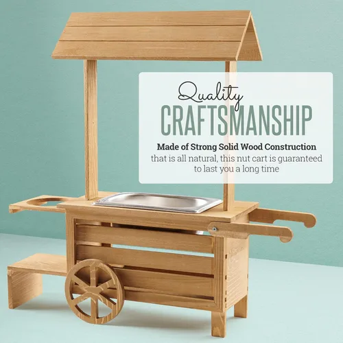Vista 4 de Soporte para botellas de vino con bandeja para servir aperitivos, carrito de madera de mesa para dulces y calentador de nueces con capacidad para 1