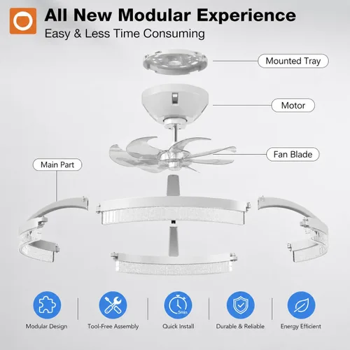 Vista 7 de addlon - Ventiladores de techo de 20 pulgadas con luces y control remoto Blanco - Estrellado