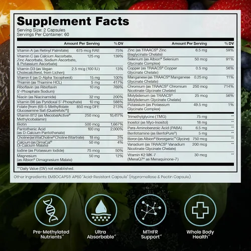 Vista 2 de Pure Therapro Rx Metil Multi Sin Hierro, Multivitamínico, 120 Cápsulas