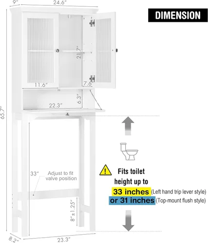 Vista 2 de Spirich Over the Toilet Storage Cabinet with Moru Glass Doors, White
