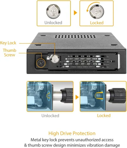 Vista 4 de ICY DOCK Rack móvil de 2.5" SATA/SAS HDD y SSD de metal completo resistente para bahía de unidad externa de 3.5 pulgadas con bloqueo de llave