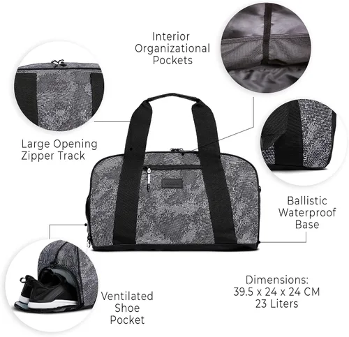 Vista 4 de Vooray Bolsa de lona para gimnasio con quemador de 23 litros, bolsa de viaje para mujeres y hombres, bolsa de gimnasio deportiva con compartimento