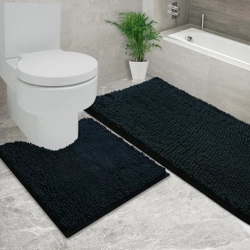 Vista 30 de Juego de 2 tapetes de baño de chenilla, superabsorbentes, con fuerte respaldo antideslizante de PVC, tapetes de baño para baño, peludos