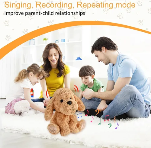 Vista 8 de Juguete de peluche interactivo que canta - Perro de peluche graba y repite lo que dices, 8 canciones, movimientos de cabeza y orejas, cumpleaños