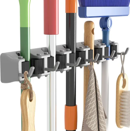 Vista 9 de Lifewit Soporte de pared para fregona y escoba, colgador de escoba antideslizante para organización de cocina, organizador de suministros