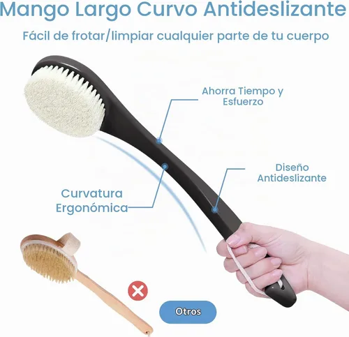 Vista 4 de Cepillo de ducha exfoliante para el cuerpo, nunca se moldea de 15 pulgadas, cepillo de espalda de mango largo para ducha, cepillo corporal
