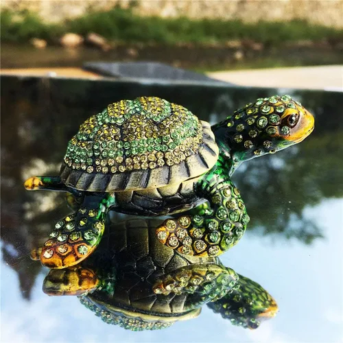 Vista 6 de YU FENG Caja de abalorios de tortuga con figuritas de tortuga cajas de joyería con bisagras