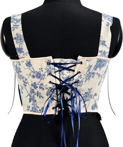 Vista 2 de SHOPESSA Corsé con realce para mujer, estilo victoriano, cinturón steampunk, pirata, renacentista, corsé para sobrebusto