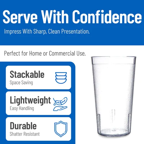 Vista 5 de Carlisle FoodService Products Vaso apilable con exterior de guijarros para cocina, restaurantes y comida rápida, plástico, 16 onzas, transparente