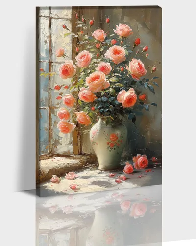 Vista 36 de Hzddty Lienzo de flores rojas de amapola para pared, pintura floral abstracta para paredes, imágenes de flores con estampado floral, decoración