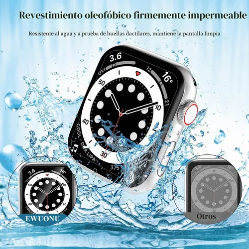 Vista 7 de Protector de pantalla de vidrio templado de 1.575 pulgadas (1.575 in), compatible con Apple Watch Series 6/5/4/SE 3, EWUONU cobertura completa