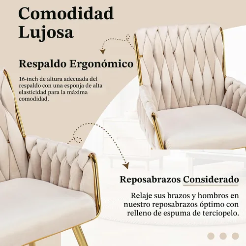 Vista 5 de Silla de escritorio de terciopelo, taburete de tocador, sin ruedas, moderno sillón dorado con patas de acento