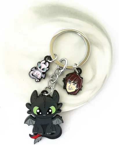 Vista 4 de QIANGAO Llavero con texto en inglés How Tran You Dragon de anime, joyería para cosplay, furia nocturna, regalo para hombres y mujeres, 2
