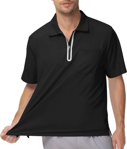 Vista 8 de MOHEEN Men's Zipper Polo Shirt Quick Dry Performance Short Sleeve Athletic Casual Collared Golf Shirts for Men with Pocket