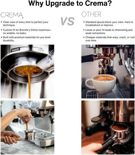 Vista 5 de Crema Productos de Café 54mm Portafiltro Desnudo Sin Fondo Compatible con Máquinas Breville de 54mm Incluye Cesta de Filtro de Doble Disparo