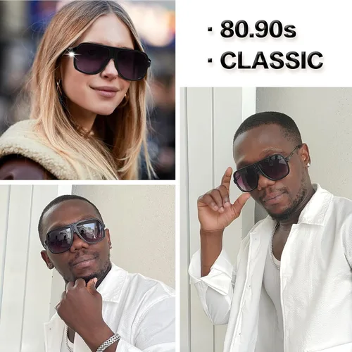Vista 4 de SHEEN KELLY Gafas de sol estilo piloto retro de los años 80 de gran tamaño para hombre, gafas clásicas unisex transparentes