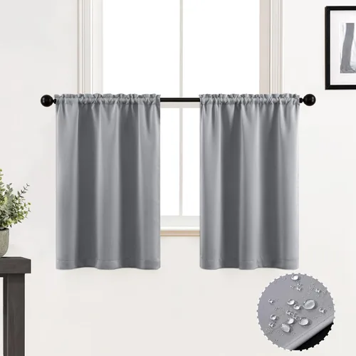 Vista 15 de XTMYI Cortinas pequeñas para ventana de sótano, cenefas opacas para oscurecer la habitación para sala de estar, juego de 2 unidades, beige natural