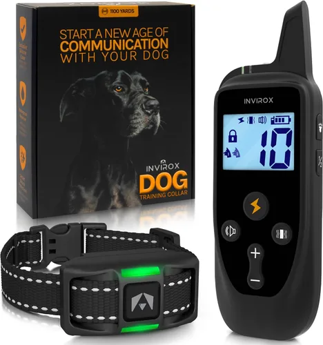 Vista 12 de INVIROX Collar de entrenamiento para perros con control remoto, collar de choque de 123 niveles para perros, rango de 1100 yardas, sistema