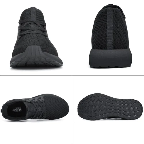 Vista 6 de NYZNIA Zapatos antideslizantes para hombre, para caminar, trotar, entrenamiento, fitness, ligeros, acolchados, transpirables, sin cordones