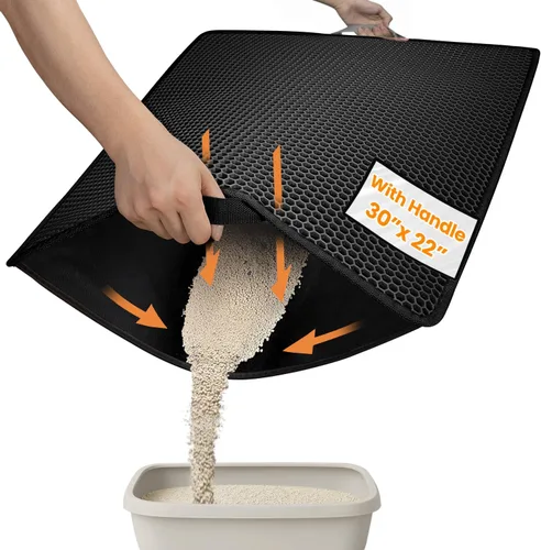 Vista 11 de Tapete de arena para gatos de tamaño compacto de 23.6"x14.6" para espacios pequeños, capa trasera mejorada impermeable a prueba de fugas Negro